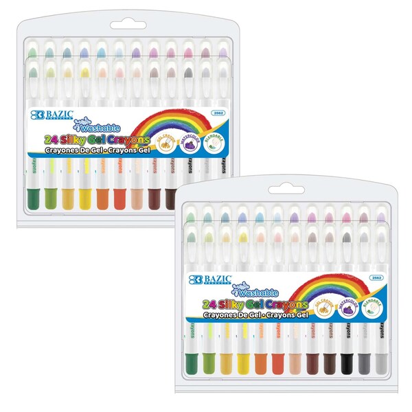 Bazic Products Washable Silky Gel Crayons, 24 Colors Per Set, 48PK 2562 - main
